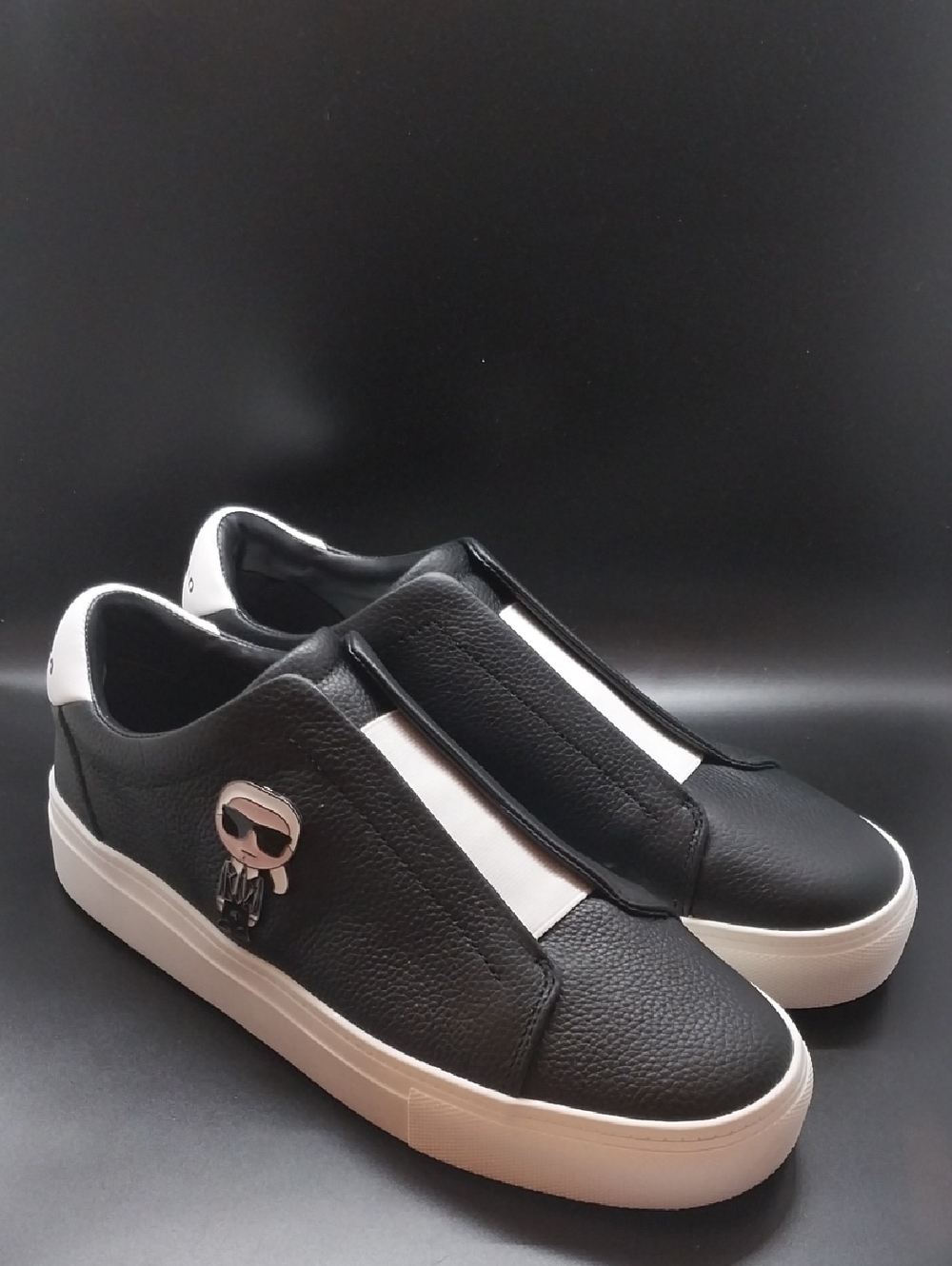 Karl Lagerfeld Black and White Slip-On Ceci Sneakers